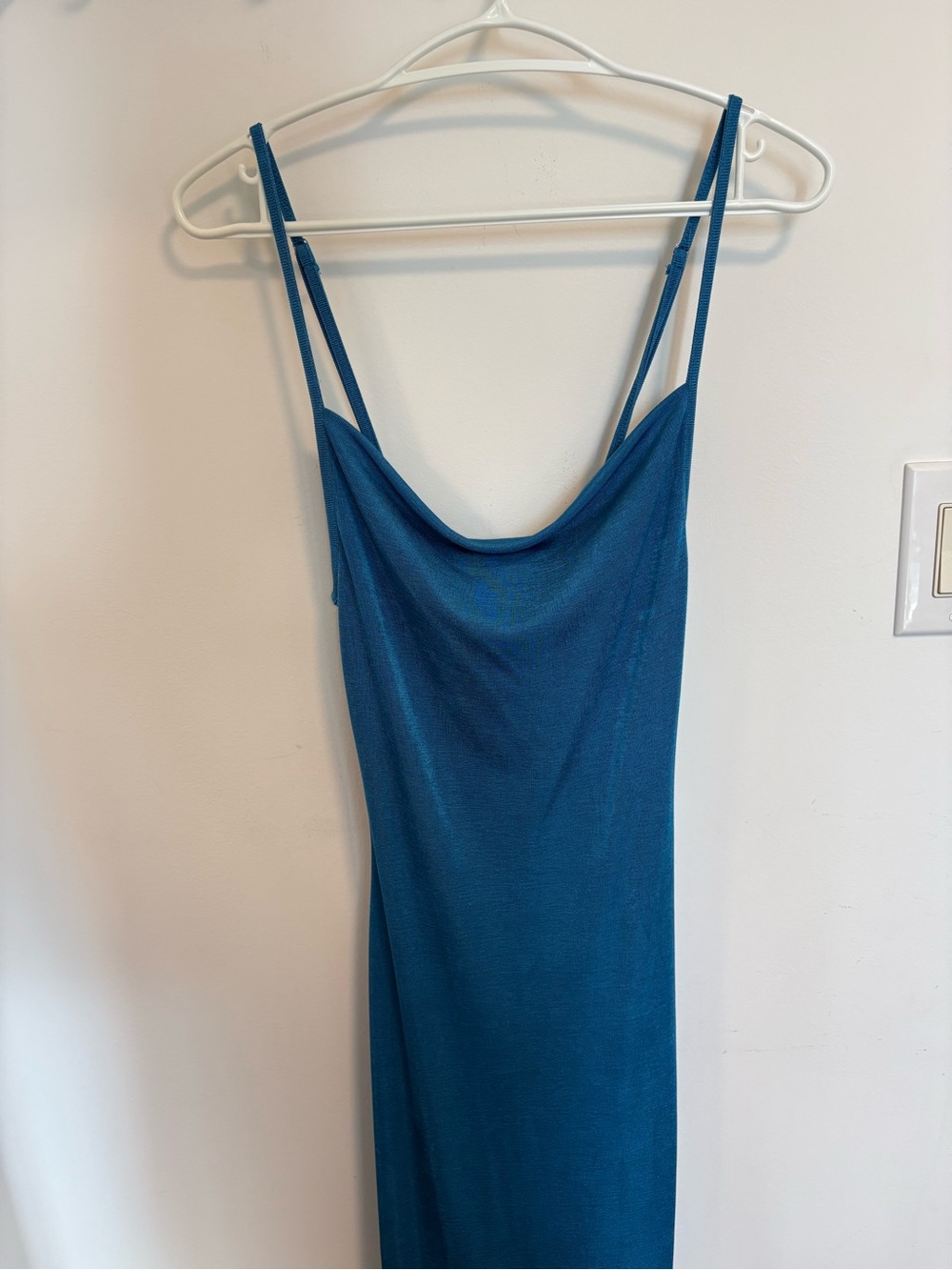 Slip Midi Dress with Cowl Neck in Teal Blue